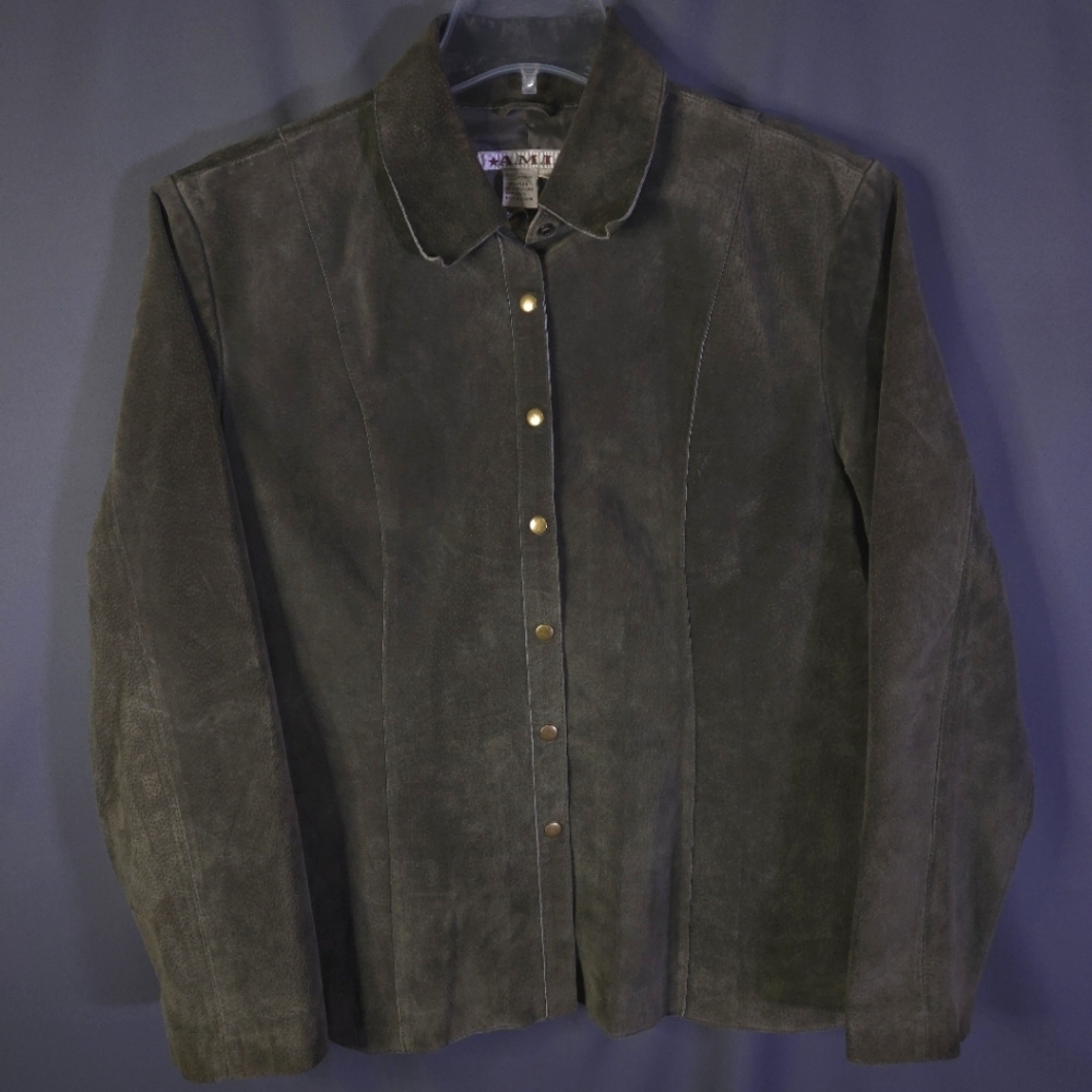 A.M.I. Leather Button Down Jacket Brown Womens Size XL Western Business Casual